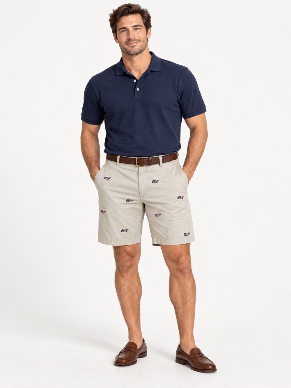 Vineyard Vines Men’s Size 38 Khaki American Flag Whale Chino Shorts 9” Inseam